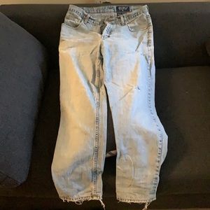 Eddie Bauer light wash, uses condition, rough look